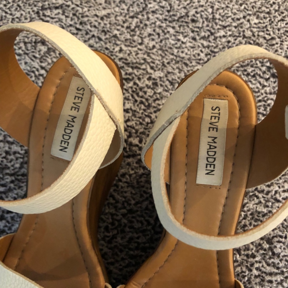 Steve Madden Wedge Sandals With White Leather Str… - image 3